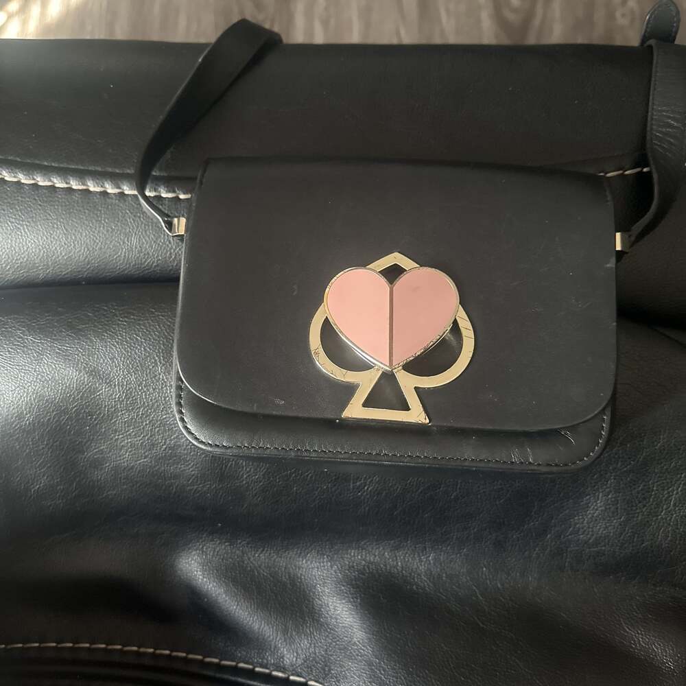 Kate Spade Black Leather Crossbody Bag with Pink Heart Spade